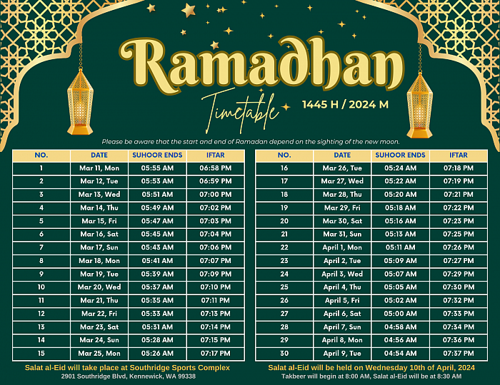 Iftar/Sehri Timetable 2024